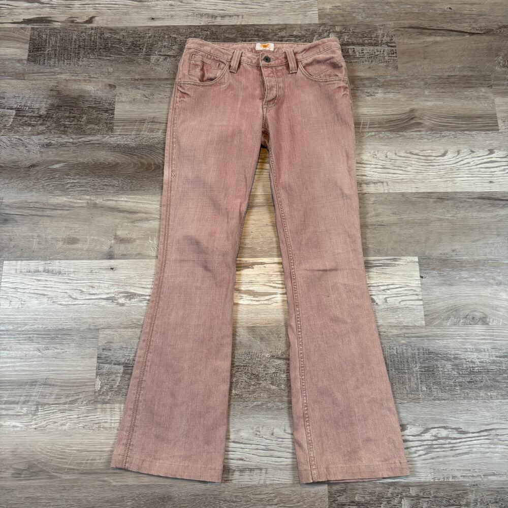 Vintage Y2K Antik Denim Pink Low Rise Embroidered Flare Jeans Boho Western 28